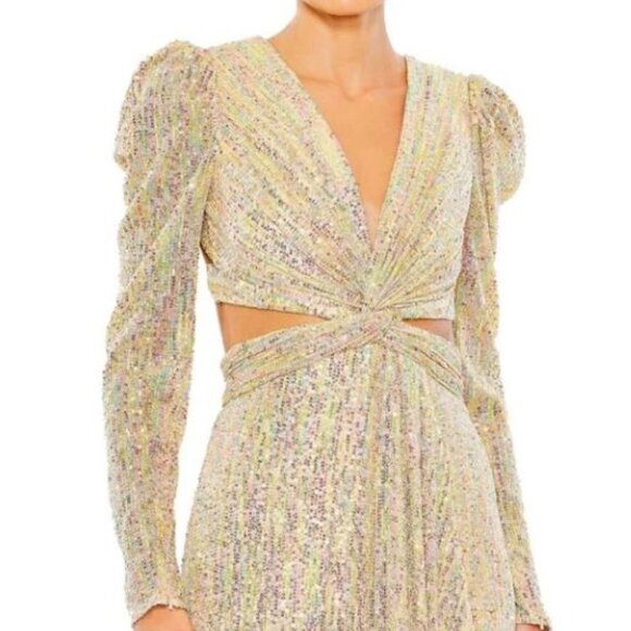 ✨ Ieena for Mac Duggal Sparkly Sequin Puff Sleeve Gown – Size 8, NWT ✨ - Picture 3 of 12